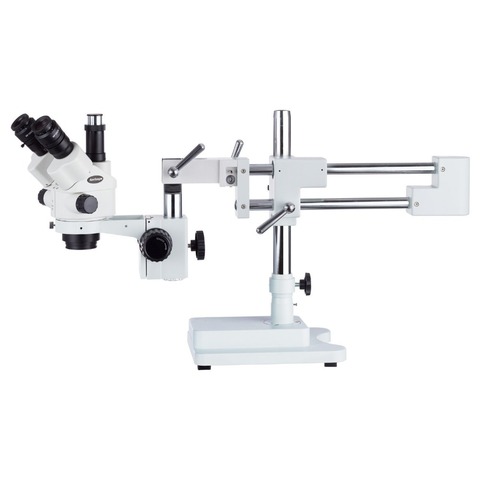 AmScope 7X-45X Simul-Focal Stereo Lockable Zoom Microscope on Dual Arm Boom Stand ► Photo 1/4