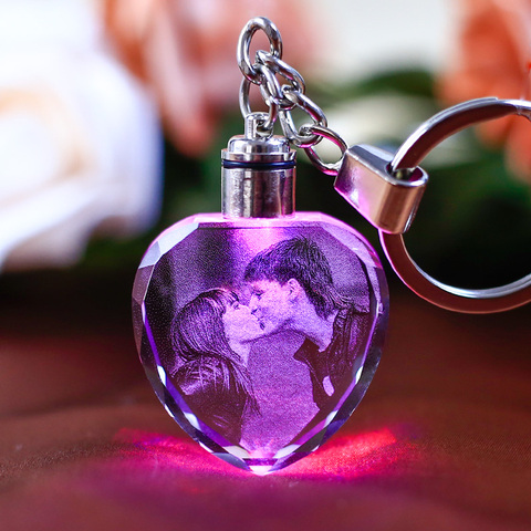 Customized Heart Shaped Crystal Photo Album With Changing Colors LED Lighting Laser Engraved Picture Keychain Souvenir Gifts ► Photo 1/6