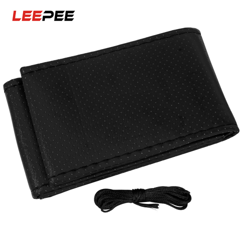LEEPEE 1PC DIY Car Steering Wheel Cover With Needles and Thread Artificial leather Gray /Black #HA10328 ► Photo 1/6