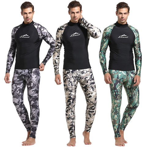 Men's Camo Long Sleeve Rashguard Swimwear UPF 50+ Rash Guard Athletic Tops & Bottoms Basic Dive Skin Surfing Swimming Sun Suit ► Photo 1/6