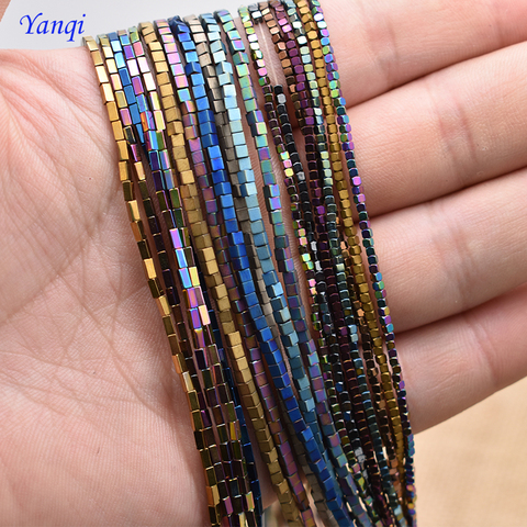 2mm Shining Natural Stone Hematite Loose Spacer Square Beads Plated color square beads For Jewelry Making Accessories ► Photo 1/6