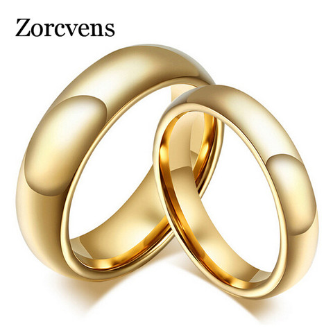 ZORCVENS Fashion 100% pure tungsten rings 4MM/6MM wide Gold-Color wedding rings for women and men jewelry ► Photo 1/6