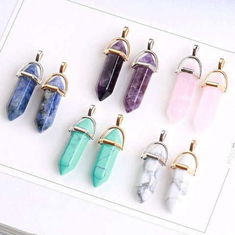 MRHUANG 10pcs/pack Wholesale Popular Bullet Shape Natural Stone Pendants Quartz Crystal Mulit Color Necklace Pendulums Charms ► Photo 1/6