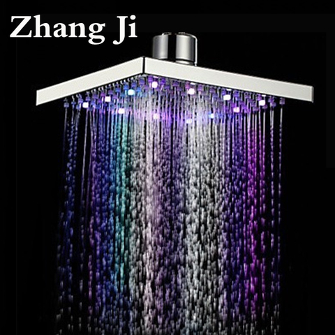 Zhang Ji 8 Inch Stainless Steel LED Light Rainfall Shower Head Bath Square Water Temperature Ceiling Colors Nozzle Shower ► Photo 1/6