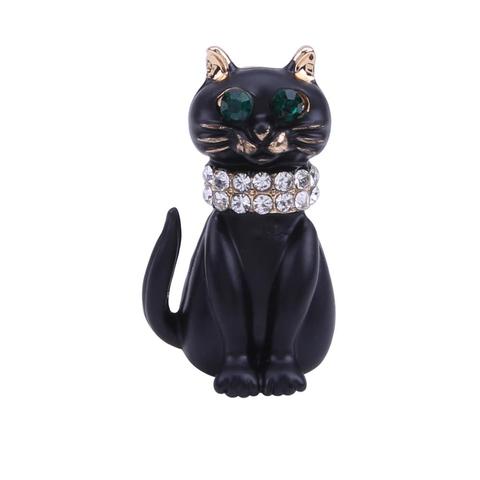 Black Enamel Cat Brooches for Women Crystal Green Eyes Cat Brooch Pin Fashion Animal Party Clothes Accessories ► Photo 1/6