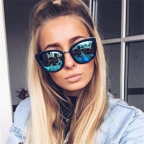 fashion cat mirror sunglasses women brand designer eye cat metal