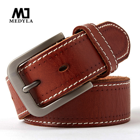 MEDYLA original leather men's belt retro casual design jeans belt for men's brand designer belt high metal pin buckle Dropship ► Photo 1/6