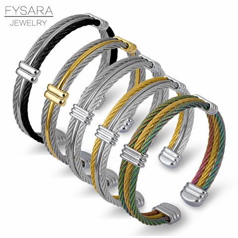 FYSARA Famous Brand Designer Twist Wire Cuff Bracelets Stretch Stainless Steel Cable Bangles for Women Men Punk Jewelry ► Photo 1/6