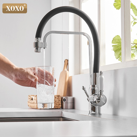 XOXO Filter Kitchen Faucet Drinking Water Black Deck Mounted Mixer Tap 360 Rotation Pure Water Filter Kitchen Sinks Taps 82022 ► Photo 1/6