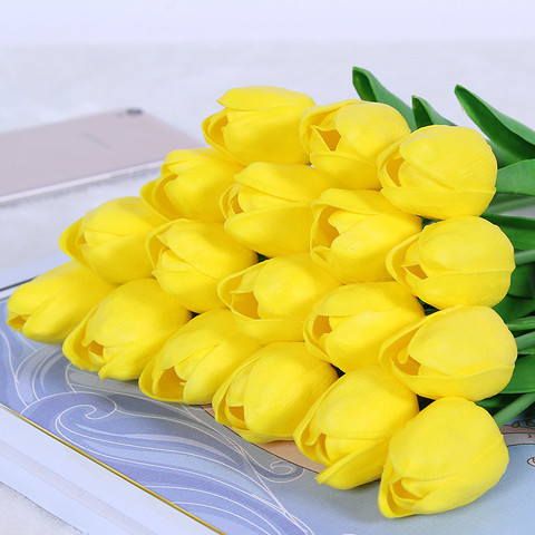 High Quality 1pcs White Yellow PU Fake Artificial Flower Bouquet Real Touch Silk Tulip Flowers For Party Wedding Home Decoration ► Photo 1/6