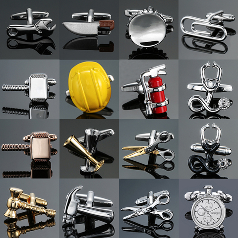 New luxury jewelry brand Cufflinks of high-grade Safety hat fire extinguisher Judge hammer alarm clock men's shirts Cuff-links ► Photo 1/6