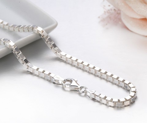 7Size Available Real Pure 925 Sterling Silver Box Chain Necklace Women Men Jewelry collier kolye collares off white ketting 3mm ► Photo 1/6