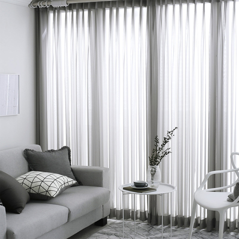 Solid Sheer Curtains Japanese and Korean Bedroom Decorations Kitchen Tulle Window Curtain Living Room ► Photo 1/6