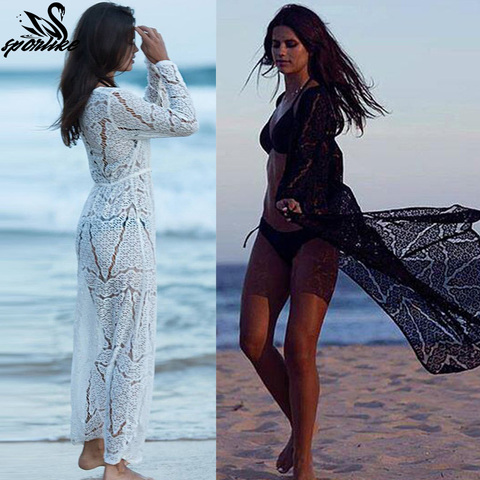 Long Crochet Beach Cover up Robe de Plage Swimsuit Cover up Saida