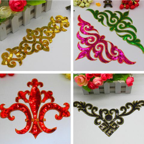 Iron On Sequined Appliques Gold And Silver Embroidered Patches Cosplay Costumes Trims Garments Budges Performance Trims ► Photo 1/6