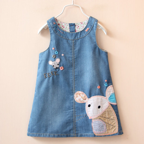 2022 Girls denim Vest Dress New Cute mouse Baby Kids Girls Toddler Denim Jeans Overalls Sleeveless Dress Clothes 2-6Y ► Photo 1/6