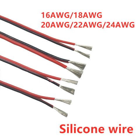 1 Meter 2pin Extension Cable Wire Cord 16AWG 18/20/22/24awg Silicone Electrical Wire Black and Red 2 Conductor Parallel line ► Photo 1/1
