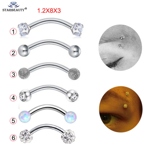 1Pc 1.2x8x3mm 5 Styles Curved Barbells Eyebrow Piercing Opal tragus Bar Body Jewelry Stainless Steel Helix Piercing Ring ► Photo 1/3