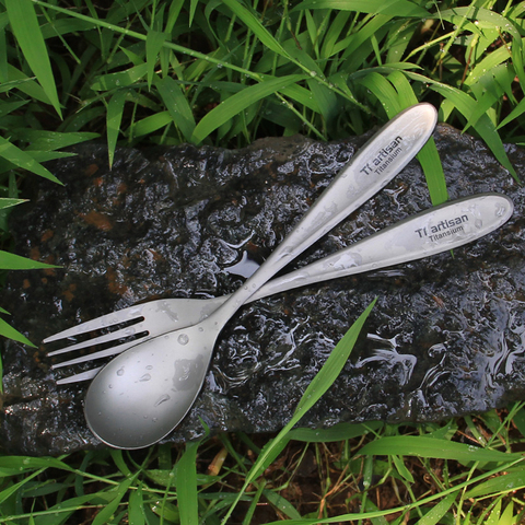 Tiartisan Titanium Fork Spoon Lightweight Flatware Spoon for Outdoor Camping Hiking Traveling Picnic Western Dessert Cutlery ► Photo 1/6