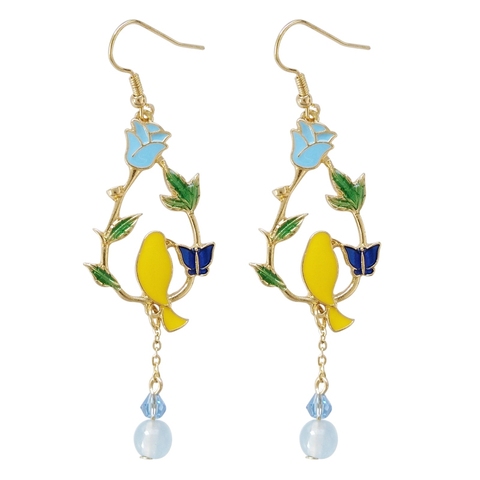 Lovely drops of wreath leaves, birds, earrings, temperament, and crystal girls ► Photo 1/6