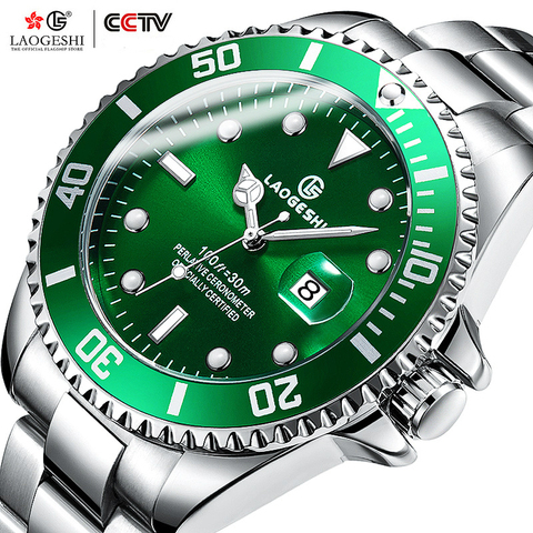 LAOGESHI Green Water Ghost Waterproof Watch Men Diamond Mechanical Watches Luminous 316L Stainless Steel Clock Football Memorial ► Photo 1/1