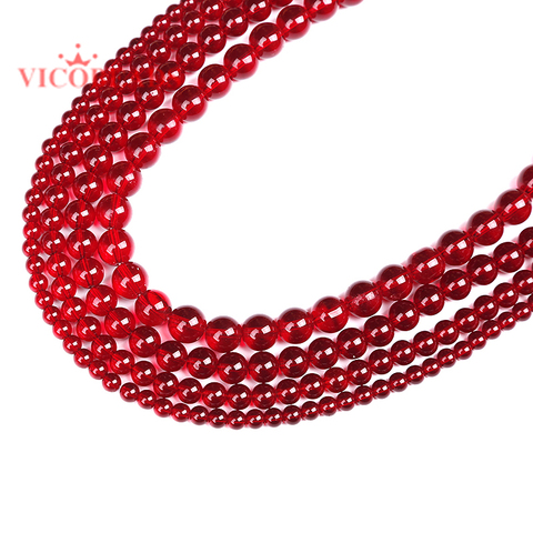 Natural Stone Smooth Garnet red Glass Loose Beads 15
