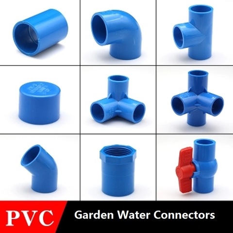 PVC Water Supply Pipe Fittings Blue Straight Elbow Solid Equal Tee Four-way Connectors Plastic Joint  Irrigation Water Parts ► Photo 1/6
