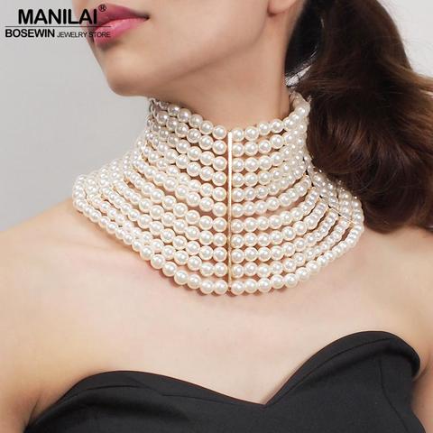 MANILAI Brand Imitation Pearl Statement Necklaces For Women Collar Beads Choker Necklace Wedding Dress Beaded Jewelry 2022 ► Photo 1/6
