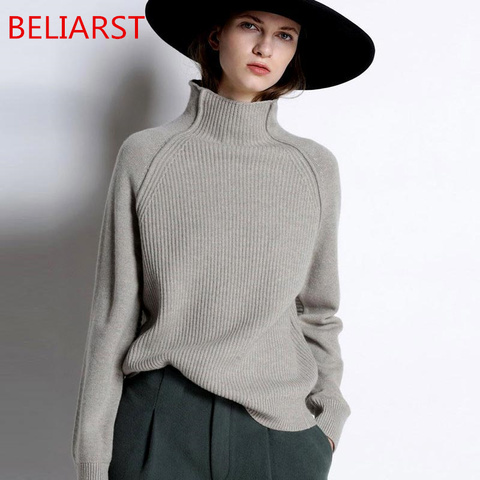 BELIARST New Autumn and Winter Cashmere Sweater Women High-Collar Thickened Pullover Loose Sweater Large Size Knitted Wool Shirt ► Photo 1/5