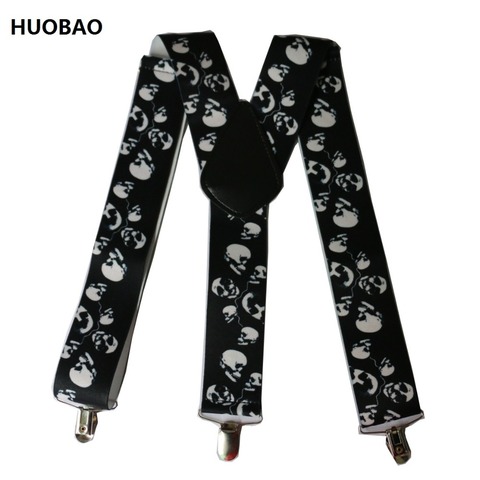 HUOBAO New Black Punk 5cm Wide Skull Suspenders For Mens   ► Photo 1/1