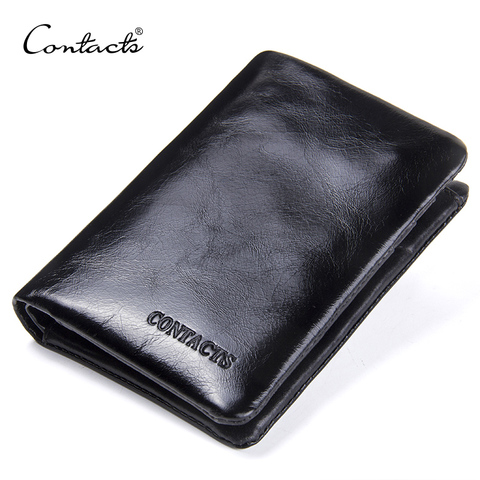 CONTACT'S genuine leather oil wax men's wallet black short wallets for men portomonee male card holder carteira masculina walet ► Photo 1/6