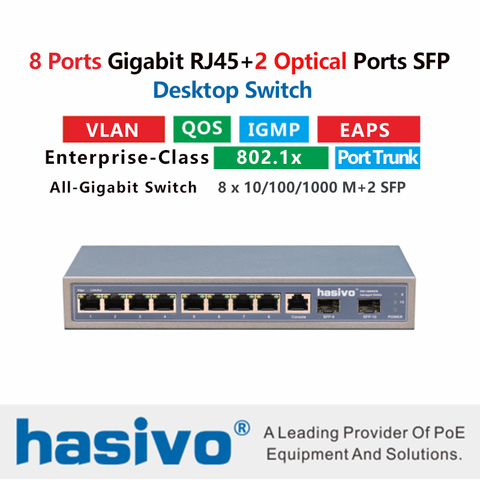 8 port 10/100/1000M Gigabit Ethernet Switch Managed Switch With 8 port 1000M Rj45 2 Port 1000M SFP Fiber ► Photo 1/4