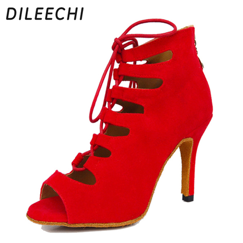 DILEECHI new arrival red blue black velvet heels Latin dance shoes women's Wedding party Salsa dancing shoes soft outsole 8.5cm ► Photo 1/6