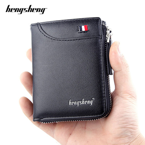 Fashion small men wallet black short zipper purse with coin pocket