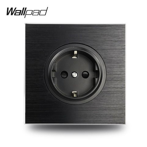 Wallpad L6 Black Aluminum EU Schuko Wall Electrical Power Socket Satin Metal, 86 * 86 mm ► Photo 1/6