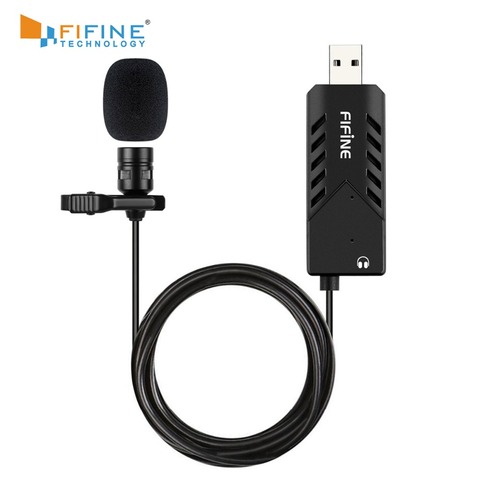 FIFINE Lavalier  Clip-on Cardioid Condenser Computer mic plug and play USB Microphone With Sound Card for PC and Mac -K053 ► Photo 1/6