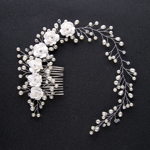 Bridal Wedding Crystal Bride Hair Accessories Pearl Flower Headband Handmade Hairband Beads Decoration Hair Comb For Women ► Photo 1/6