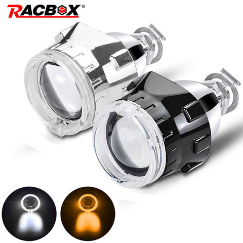 2.5 inch Bi xenon Projector Lens with Sliver Black Mask Led Angel Eyes for H7 H4 Socket Headlights Use H1 HID Bulbs LHD / RHD ► Photo 1/6