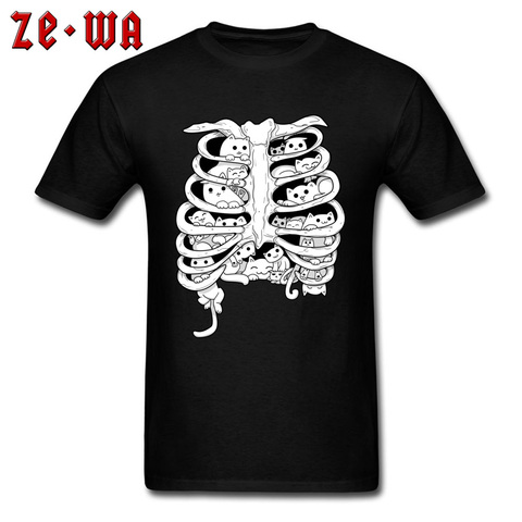 Funny Black T-Shirts Little Cats Group On The Skeleton Anatomy Organ Structure Picture Tshirt For Men Cotton Crew Neck Summer ► Photo 1/6