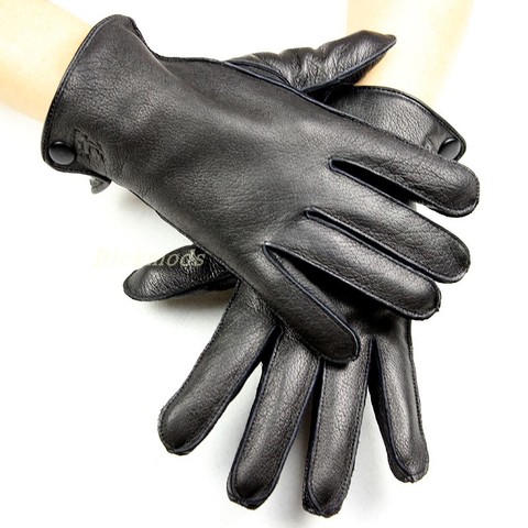 Men's deerskin gloves thin wool lining outside seam autumn style leather gloves men thick coral velvet lining warm winter ► Photo 1/6