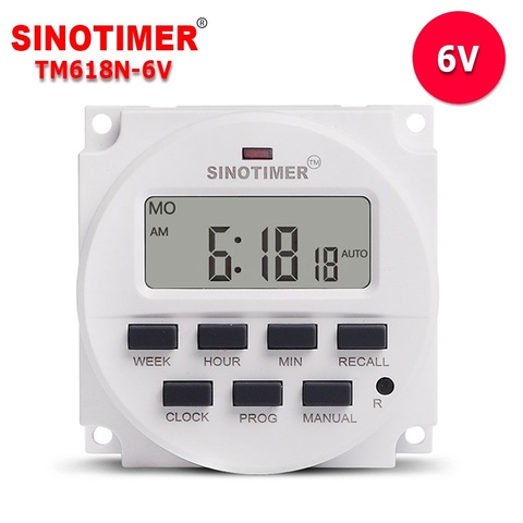 6V DC Timer Switch 7 Days Programmable Time Relay with 12/24hr Format Clock Display BIG LCD 1.6 Inch Recharge Battery Inside ► Photo 1/6