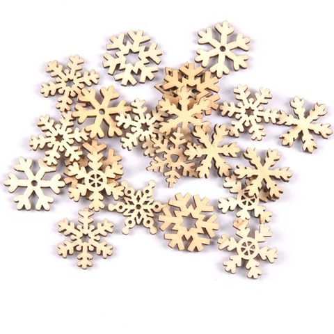 50pcs mix christmas snowflake pattern Natural wooden Scrapbooking Carft for Home decoration diy embellishment 24mm MT1873 ► Photo 1/5