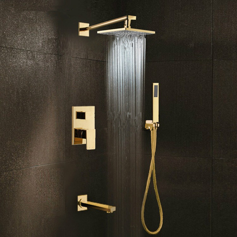 Smesiteli Luxury Solid Brass Gold Finish Bathroom 3 Ways Rainfall Shower Faucet 8
