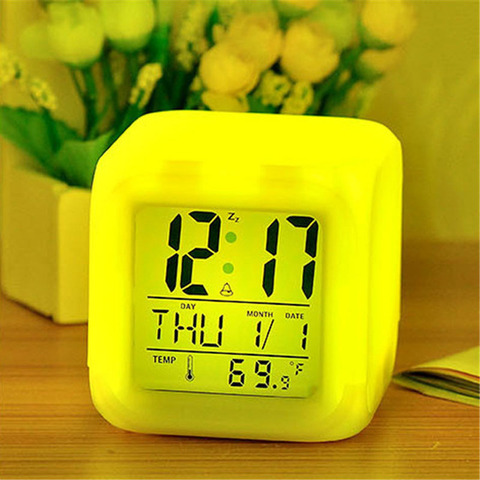 LED Alarm Colock 7 Colors Changing Digital Desk Gadget Digital Alarm Thermometer Night Glowing Cube Best Selling 2022 Products ► Photo 1/6
