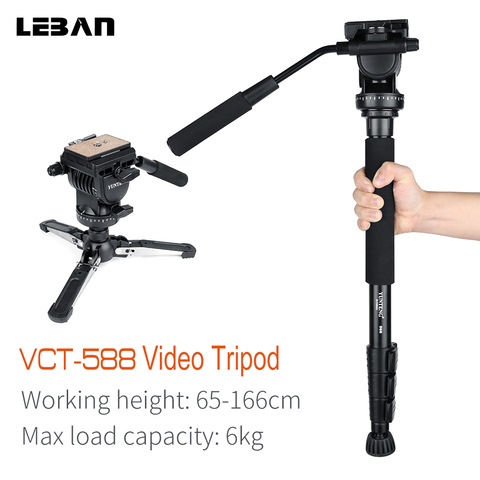 YUNTENG VCT-588 Extendable Telescoping Monopod with Detachable Tripod Stand Base Fluid Drag Head for DSLR Camera Camcorder ► Photo 1/6