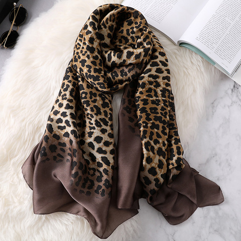 2022 Luxury Women Ombre Leopard Dot Natural Silk Scarf Lady Fashion Print Shawls and Wraps Pashmina Foulards Bandana Hijab Snood ► Photo 1/6