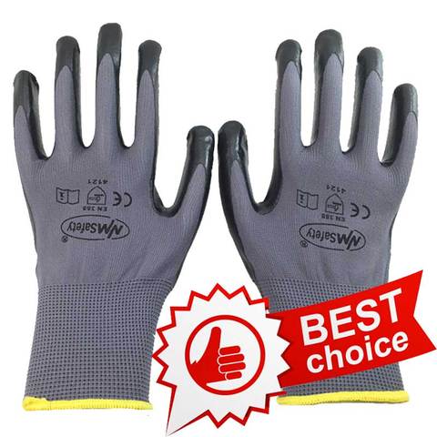 NMSafety 12 Pairs Flexible And Sensitivity Black Nitrile Coated Working Safety Gloves ► Photo 1/6