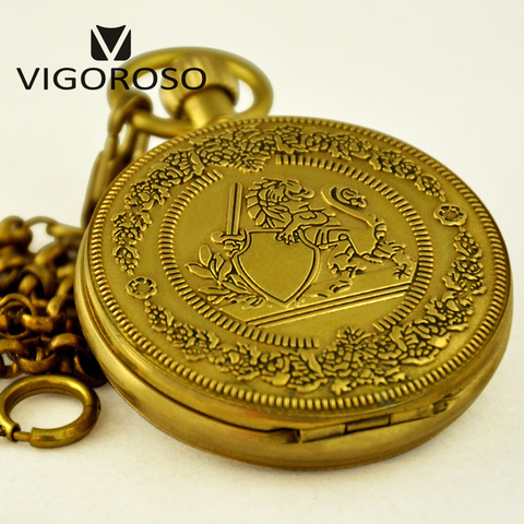 VIGOROSO Luxury Pocket Watch Antique Wind up Mechanical Watch High Quality Pure Copper Fob Chain Clock Roman Numerals Analog Men ► Photo 1/6