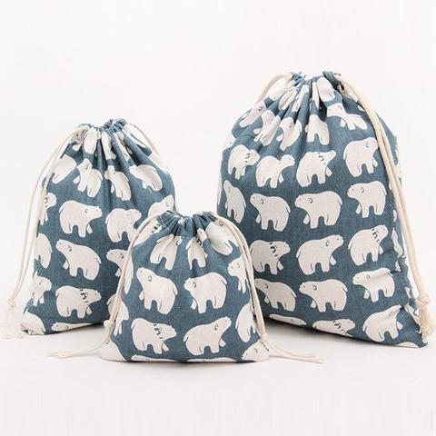 1pcs White Bear Blue Drawstring Cotton Linen Storage Bag Gift Candy Tea Jewelry Organizer Makeup Cosmetic Coins keys Bags 49017 ► Photo 1/6