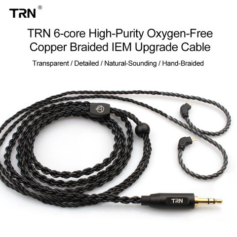TRN Earphone 6 Core Oxygen-free Copper Braided Upgrade Cable 0.75 0.78 mm 2 Pin Plug For TRN V80 V30 IM1 V20 V90 DT6 T2 IEM S2 ► Photo 1/6